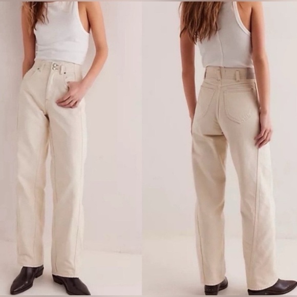FREE PEOPLE WE THE FREE ASTER
SEAMED RELAXED STRAIGHT LEG JEANS
SIZE 29 CREAM - Picture 2 of 13